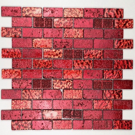 carrelage douche mosaique douche verre et pierre mettalic brique rouge