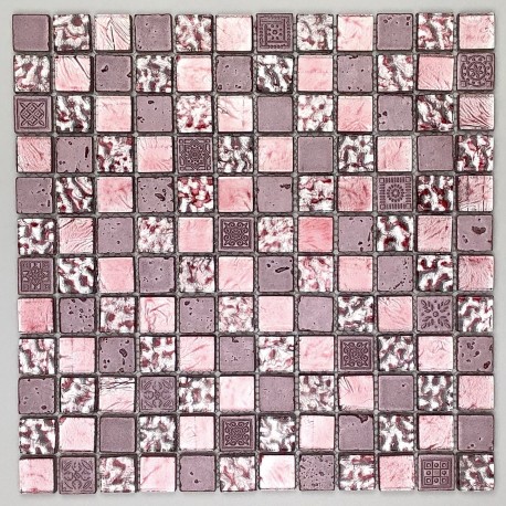 Stone and glass mosaic wall bathroom Alliage Rose