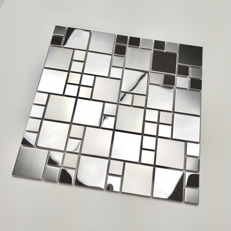 Steel mirror effect mosaic tiles for kitchen wall model Coretto