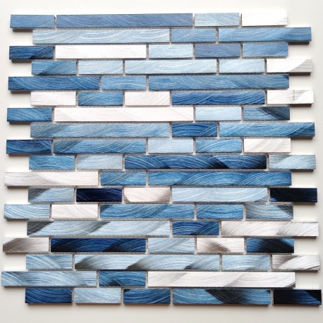 Tile mosaic blue aluminum metal kitchen and bathroom Wadiga Bleu