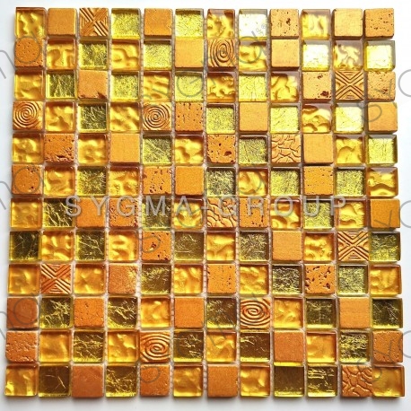 Mosaic tile stone and glass wall Alliage Or